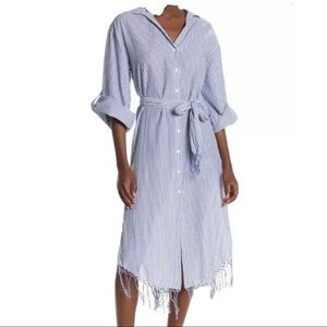 New FRAME Blue White Beach Caftan Striped Dress Small